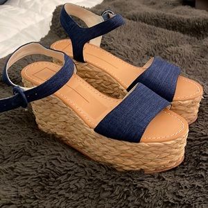 DOLCE VITA straw wedge denim strap sandals